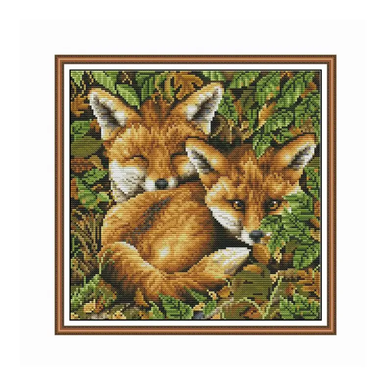 Animal Fox DIY Handmade Needlework Counted 14CT Printed Cross Stitch Embroidery Q6PE