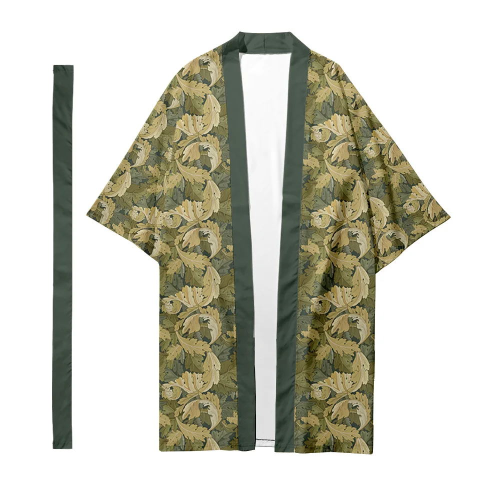 Men's Japanese Traditional Ethnic Long Kimono Cardigan Women's Kimono Plant Floral Pattern Shirt Yukata Jacket