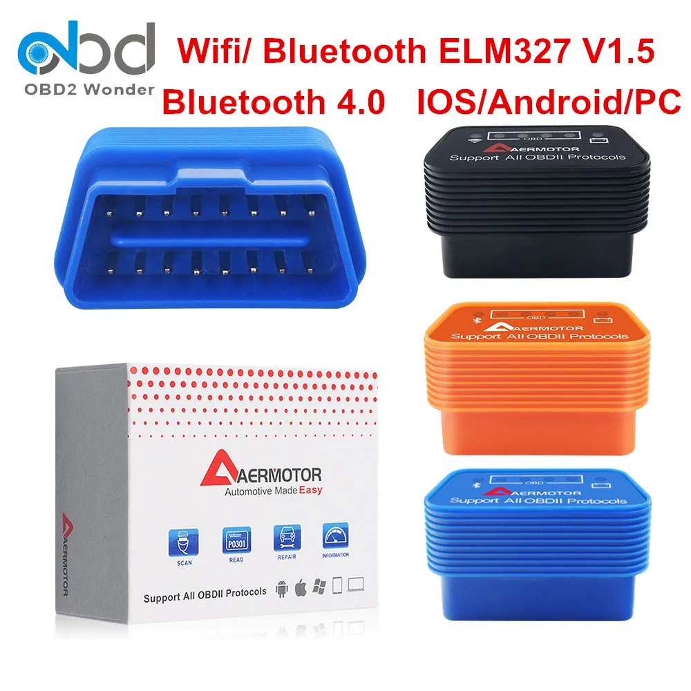 Бренд Aermotor Bluetooth 4,0 ELM327 1,5 Wifi/Bluetooth IOS Android Windows ELM 327 V1.5 для всех OBD2 OBDII протоколов автомобилей