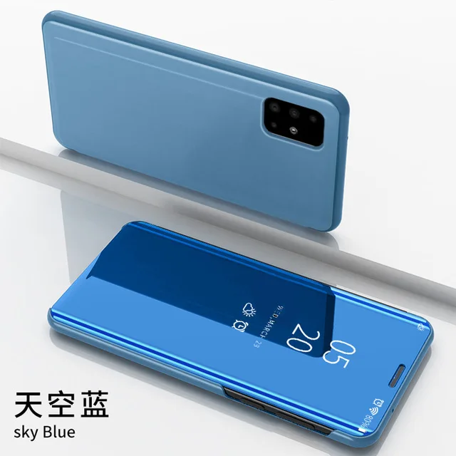 Smart Flip Phone Case For iPhone X XR XS 5 5S SE 7 8 6 6S Plus 11 12 13 Mini Pro Max 2020 Mirror Window Standing Holder Cover Blue