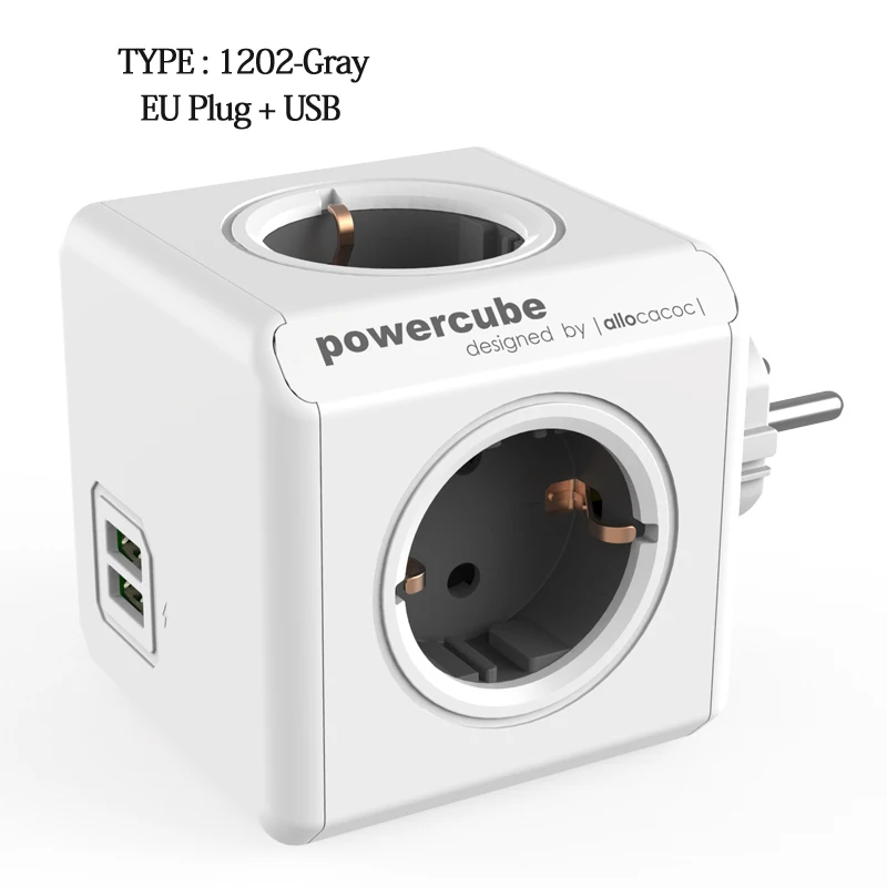 1202-gray Allocacoc power Cube EU Plug 4 розетки 2 usb порта адаптер для путешествий удлинитель для полосы питания умный дом мультикоммутируемая розетка синий - Цвет: 1202-gray