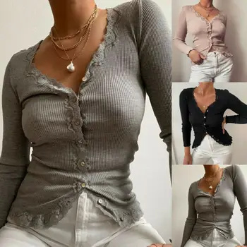 

Women Knitted Cardigans Slim Sweater Jumper Ladies Winter Autumn Long Pullover Lace Tops Women Fall Clothes
