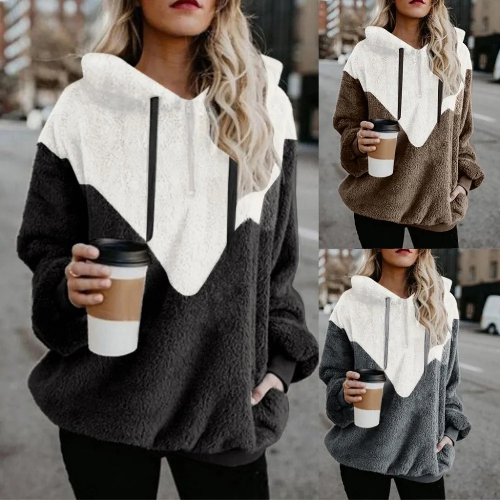Wipalo Женские флисовые толстовки с длинным рукавом и капюшоном, пуловер, толстовка на осень и зиму, теплое меховое пальто на молнии с карманами размера плюс 3XL