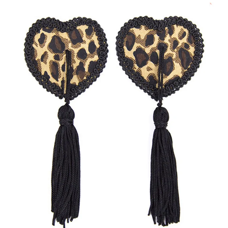 35Leopard Женские сексуальные блестки ниппель крышка кисточки в форме сердца Наклейки на соски силиконовые страсти многоразовые накладки на соски невидимые Boob ленты - Цвет: 35Leopard