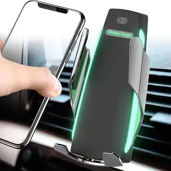 

Dropshipping Automatic Clamping 10W Car Wireless Charger foriPhone11pro 11 forHuawei P40pro Ambient Lighting Qi Car Charger