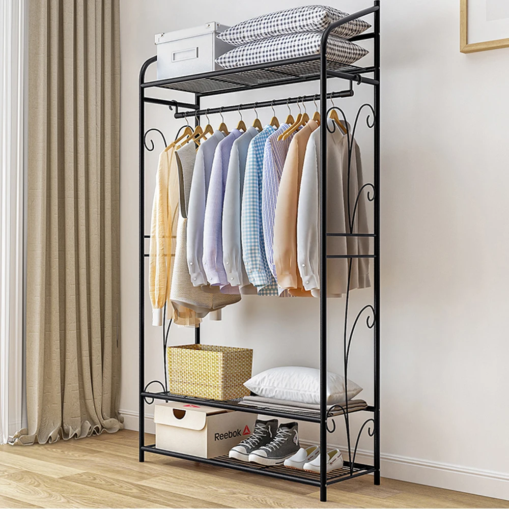 Bingopaw Black Metal Clothes Rack Stand Heavy Duty Garment Rail with 2 Storage Shelves for Shoes & Closet Organization — view 2