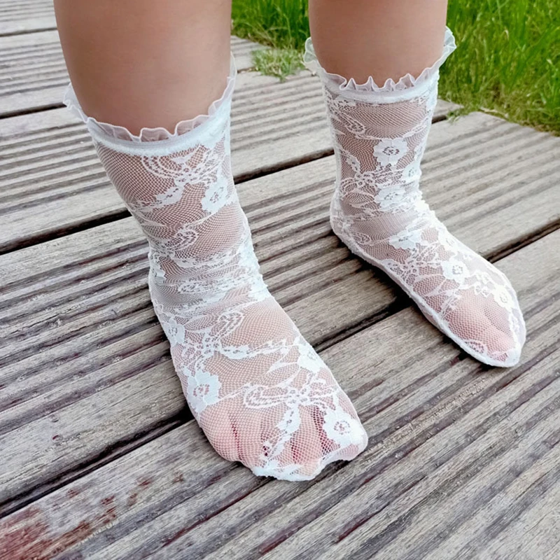 Kids Socks Solid Color Baby Girls Socks Cute White Lace Infant Knee High Socks Summer Breathable Newborn Girls Long