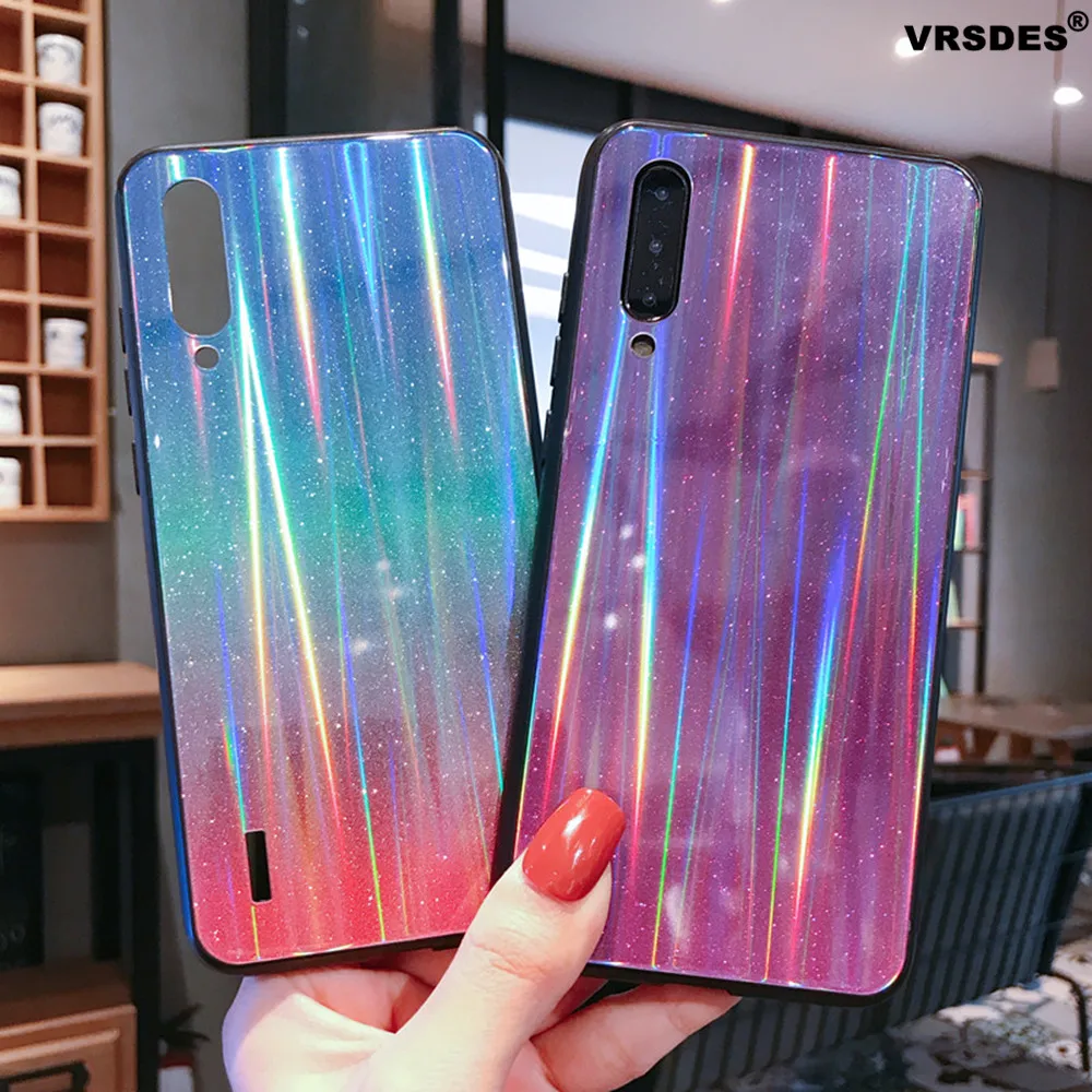 Блестящий чехол Aurora для Xiaomi Mi 9 8 SE Lite CC9 CC9e A3 Max 3 2 из закаленного стекла Redmi Note 7 Pro 7A