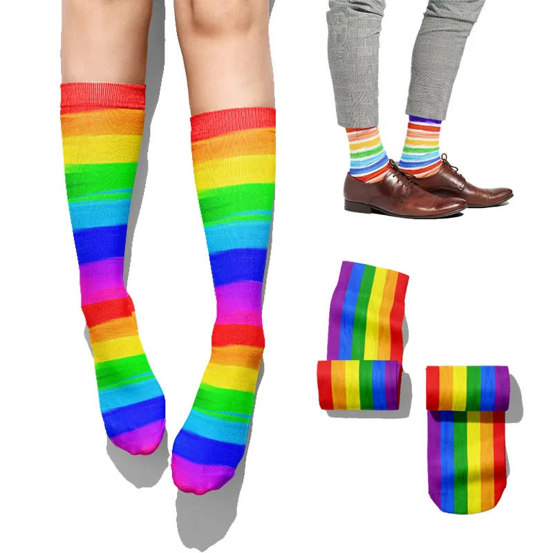 Хлопковые носки Rainbow Pride для женщин и мужчин высокие в разноцветную радужную