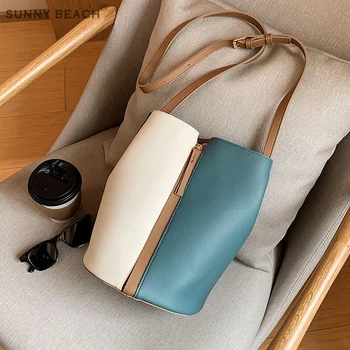 

Summer bucket bag 2020 New Single Shoulder Messenger Bag Large Capacity women's bag Stitching Color Crossbody Bag