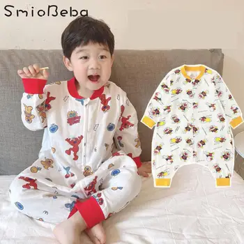 

2020 Children's Rompers Double Layer Gauze Split Leg Sleeping Bag Long Sleeve Pure Cotton Baby Pijama Newborn Summer Clothing