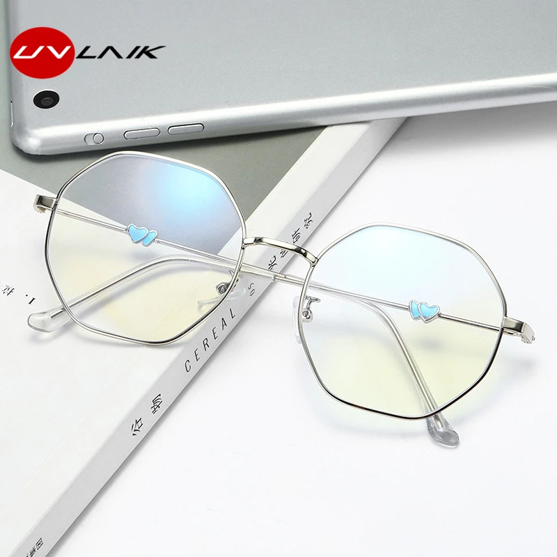 

UVLAIK Double Heart Myopia Glasses Retro Irregular Polygon Frame Myopia Finished Eyewears Metal Frames Nearsighted Spectacles