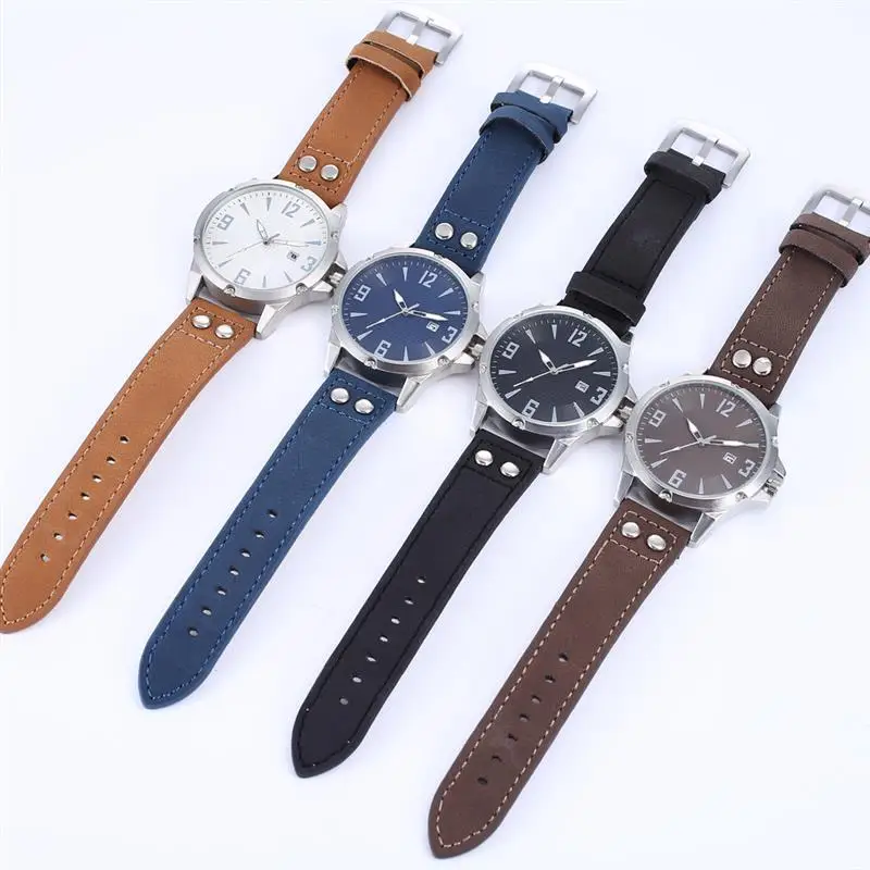 Simple Men Watch Brown Leather Band Stainless Steel Quartz Wristwatch Male Man Fashion Business Watches Date Clock Reloj Hombre