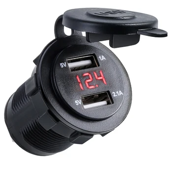 

Waterproof Dustproof 12V/24 Dual USB Port Car Cigarette Lighter Socket Plug LED Voltmeter For GPS Mobile Phone Tablet Camera Mp3