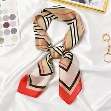 New 70x70cm Women Multifunction Polyester Silk Scarf Elegant Stripes Printed Casual Satin Small Square Wraps Scarves Shawl