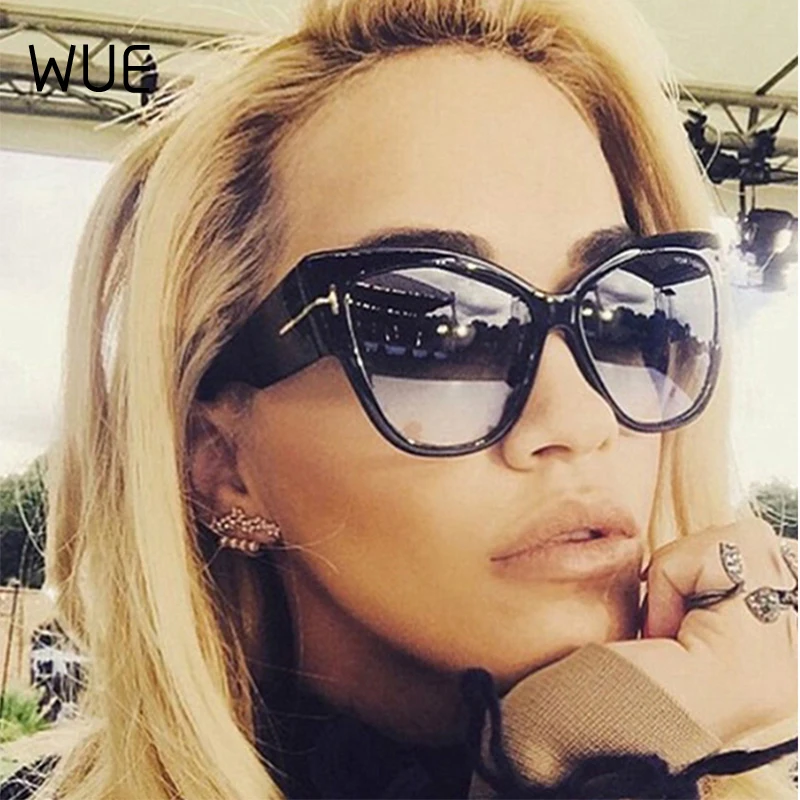WUE 2021 New Tom Fashion Brand Designer Cat Eye Women Sunglasses Female Gradient Points Sun Glasses Big Oculos feminino de sol | Аксессуары