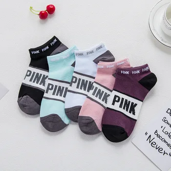 

5pairs Pink Happy Motion Short Ankle Cotton Socks 2020 Colorful Funny Stripe Dot Block Creative Letter Maple Leaves Cartoon Cat