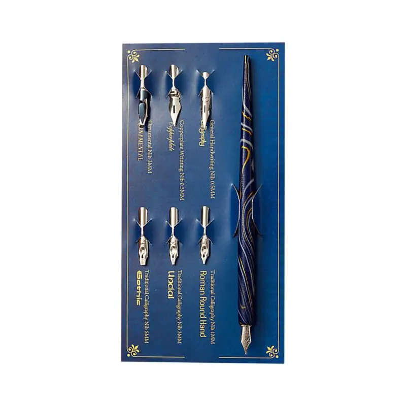 Royal Blue Деревянная манга каллиграфия Dip Ручка держатель с 6 наконечниками для надписи Skiching - Цвет: Royal Blue