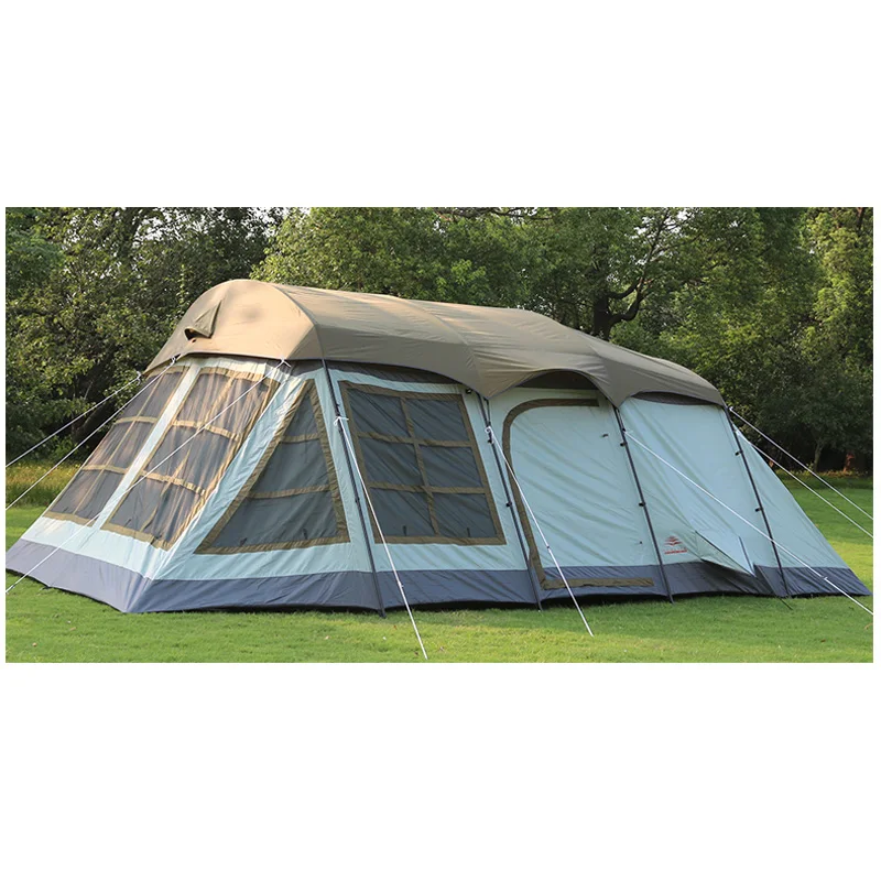 Семейные вечерние палатки для походов 8-12 человек, двухслойные Семейные палатки с двумя спальнями и одной спальней для отдыха, походные палатки - Цвет: army green