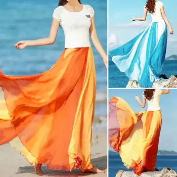 

Elegant Long Maxi Robe Patchwork Elastic Waist Beach Skirts ZANZEA Holiday Casual Sundress Women Summer Faldas Saia Plus Size