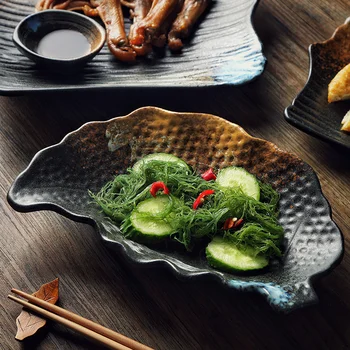 

Retro Leaf-shaped Ceramic Western-style Steak Ramen Dish Japanese-style Irregular Sushi Sashimi Dish Restaurant Hotel Tableware