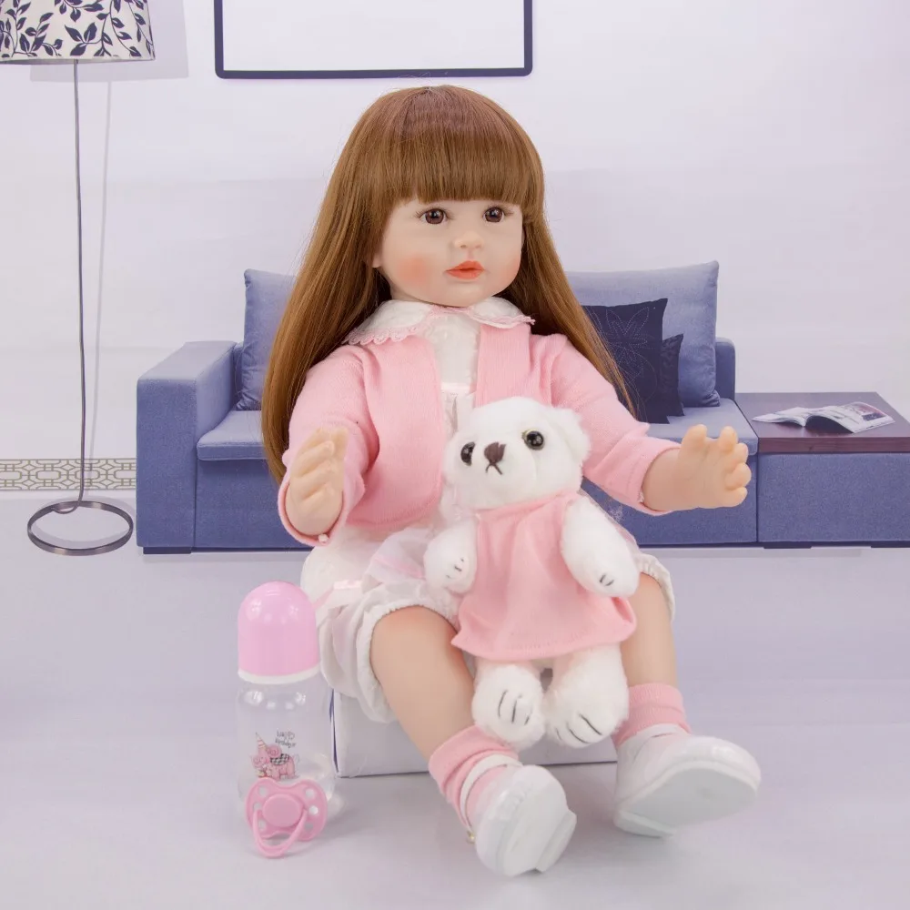 60 см Обнимая Маленький Медведь bebe Кукла reborn девушка с розовой одеждой силиконовые реалистичные детские гладкие длинные волосы детская Подарочная игрушка