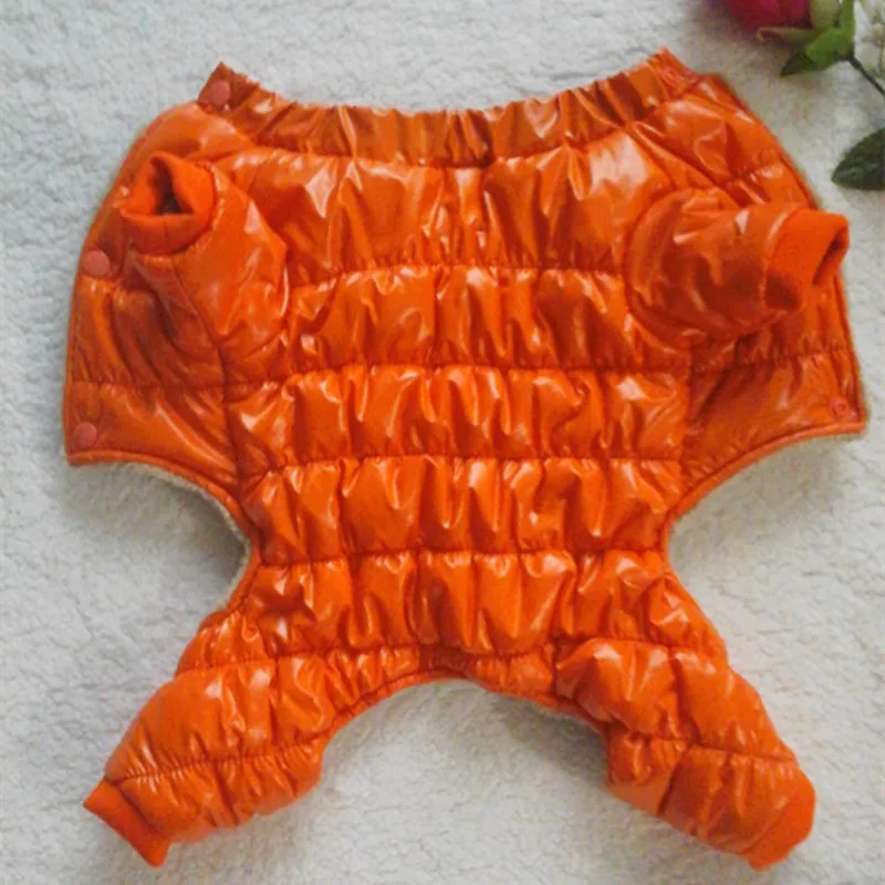 Orange Winter Dog Coat Clothes For Small Dogs Cats Puppy Jumpsuit Jacket Four Legs Pet Clothes Costume PU Waterproof Outdoor Sportswear - Color: Orange