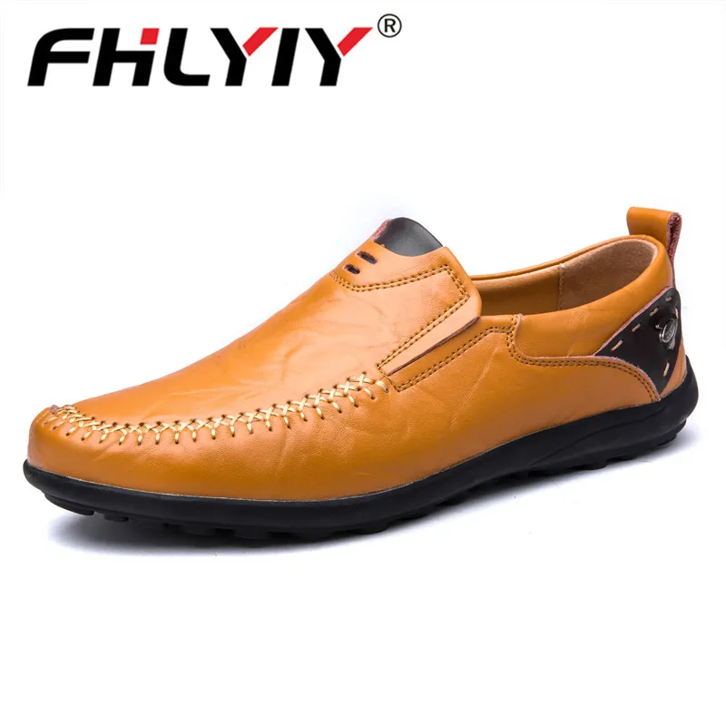 Yellow Brown Fhlyiy/размеры 38-47, мужская обувь повседневная обувь на плоской подошве мужские кожаные лоферы без шнуровки, Мужская удобная обувь черного цвета мужские роскошные дизайнерские лоферы - Цвет: Yellow Brown