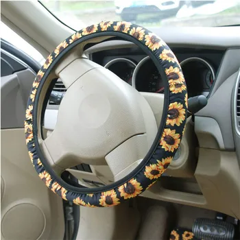 

For Auto Car Steering Wheel Cover Skidproof Auto Steering- Wheel Cover Anti-Slip Universal Printed Sunflower Leopard Car-styling