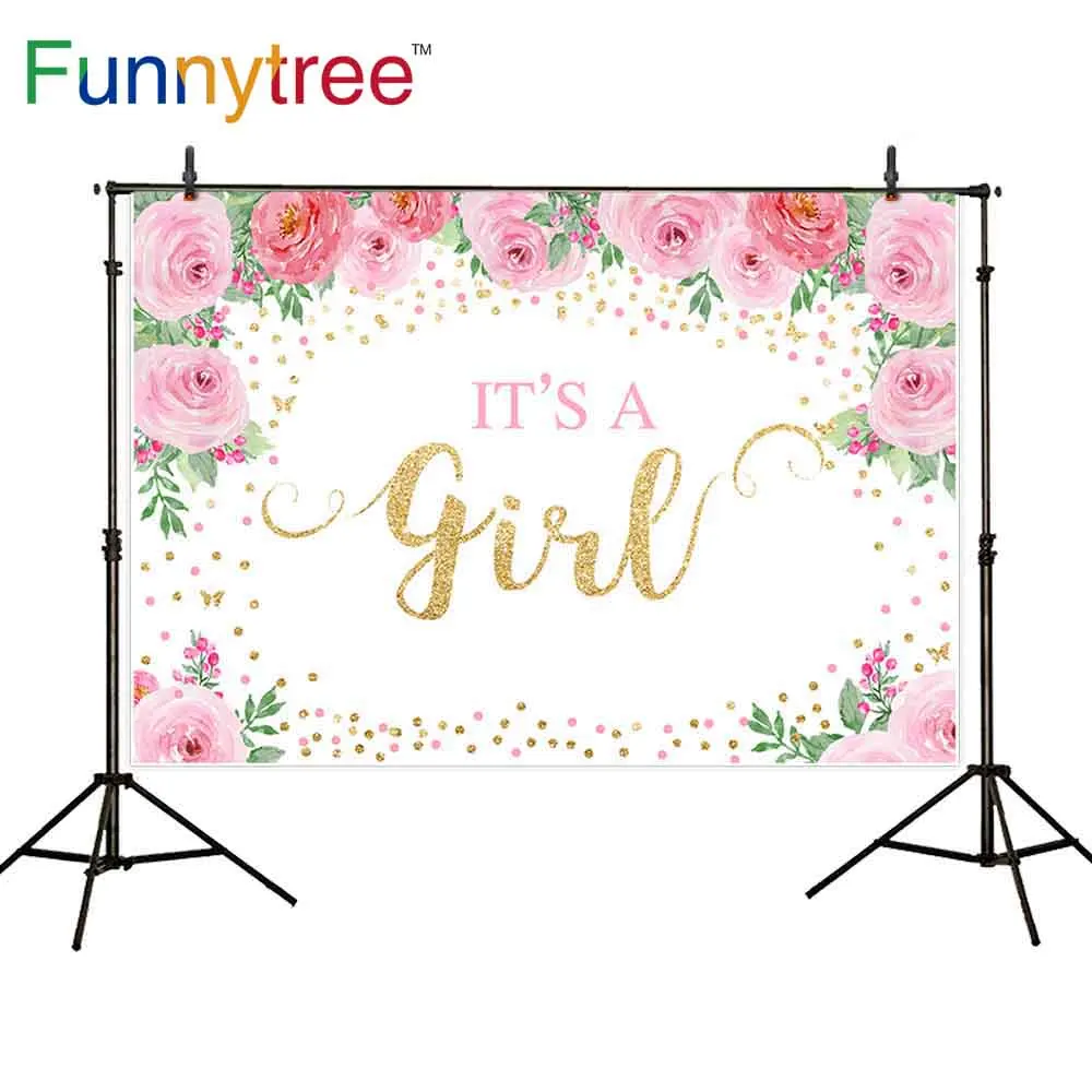 Funnytree задний фон для фотосъемки с розовыми цветами и золотыми точками на день