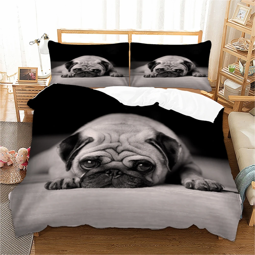 

3D Pug Dog Bedding Set Cute Animal Duvet Cover Twin queen king size Bed linen 3-Piece Bedclothes 3pcs dropshipping