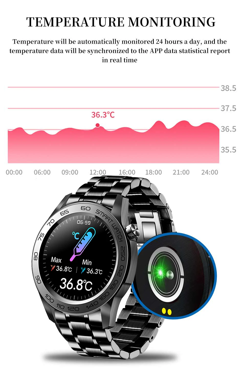 Touch Screen, Temperatura Corporal Atividade, Relógios Esportivos, Fitness SmartWatches, Novo