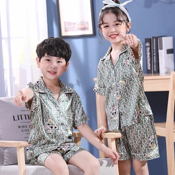 

Boys pajamas summer short sleeve Silk homewear children's clothing sleepwear pajamas suit girls pyjamas sets for kids 5-13 Years