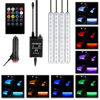 

4pcs 16.2CM Car Interior RGB 48LED Atmosphere Neon Light Decor W/ Remote Control Car Interior Decoration