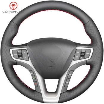 

LQTENLEO Black Artificial Leather DIY Hand-stitched Car Steering Wheel Cover For Hyundai I40 i40 2011-2019