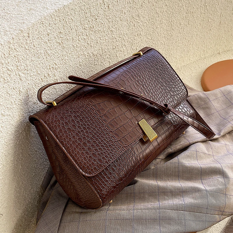 

Vintage Fashion Large Bag 2019 New High Quality PU Lather Women's Designer Handbag Crocodile pattern Lock Shoulder Messenger Bag