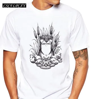 

2019 Fashion Men Tee Shirt Otter & Aquatic Plants T-Shirt High Quality Cool Vintage Tops Short Sleeve Basic t shirts