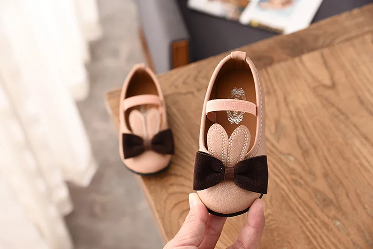 Spring Summer Cute Girls Shoes Sweet Soft Leather With Bow-knot Rabbit Ears Kids Shoes Elastic Band Children Shoes Drop Shipping