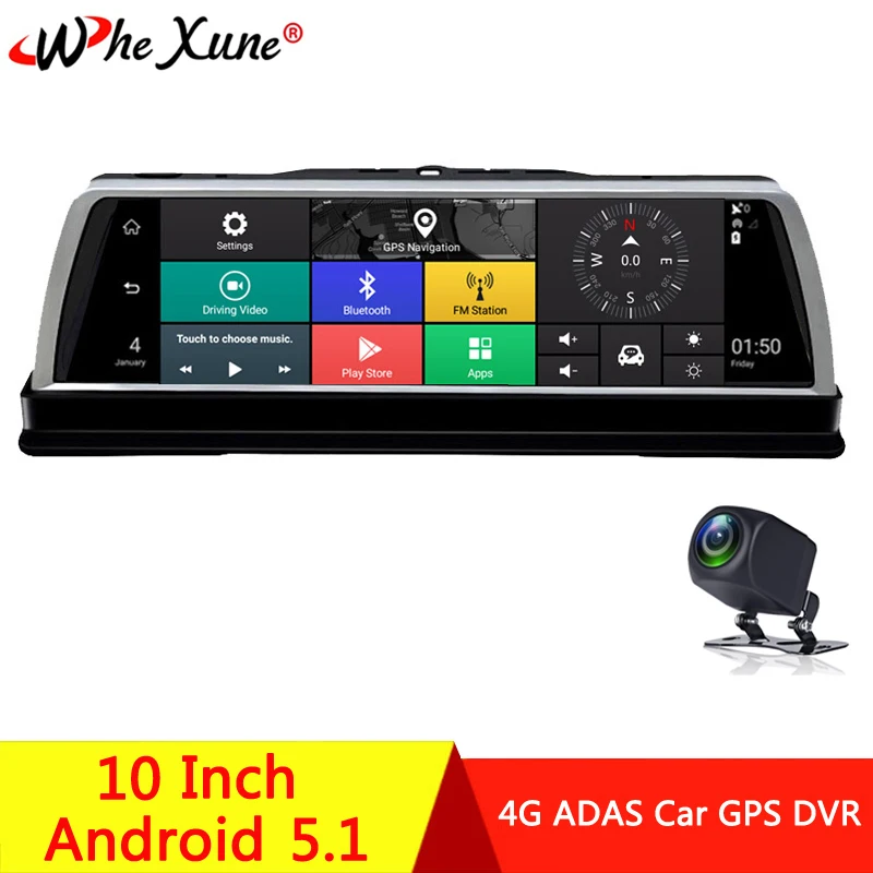 WHEXUNE 2019 New Car DVR Dashcam 4G ADAS Android 10\ Center console mirror GPS WiFi Full HD 1080P Rear Dual Lens Video Recorder