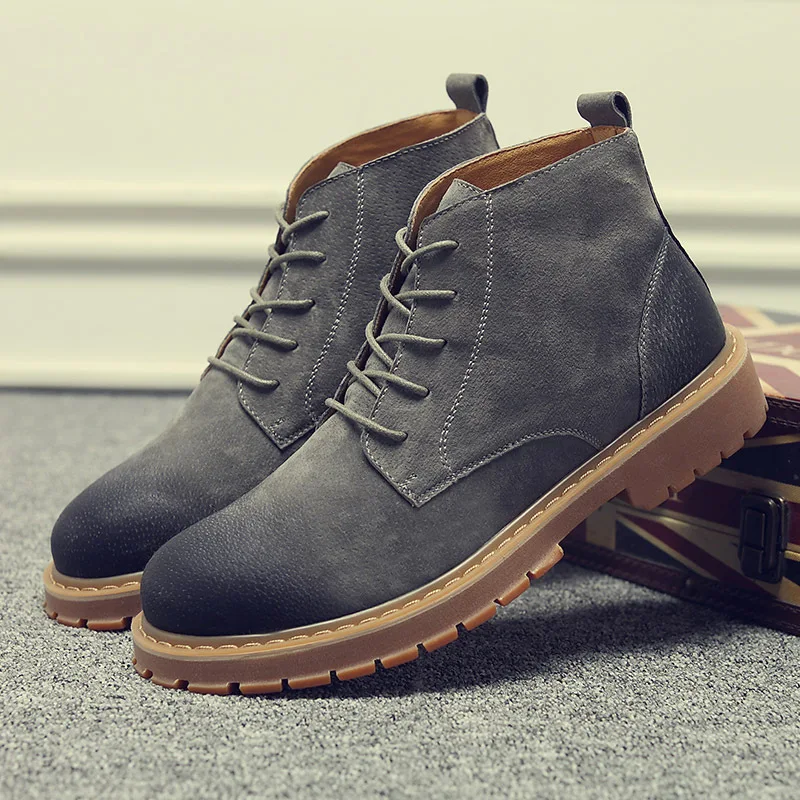 

2019 Summer Men's Genuine Leather Martin Boots Hight-top MEN'S SHOES Retro Worker Boot England Lace-up Combat Boots Trend Desert