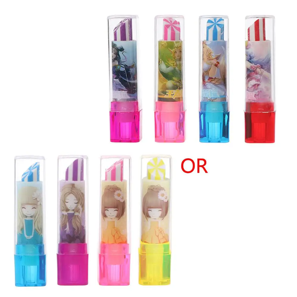 

Colorful Cute Rotary Lipstick Rubber Eraser Student Stationery Pencil Kids Students Gift-school supplies