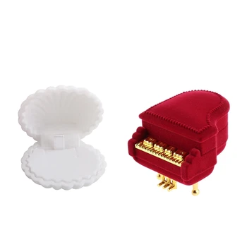 

2Pcs Piano /Shell (White) Shape Velvet Pendant Necklace Jewellery Display Storage Case Xmas Gift Box