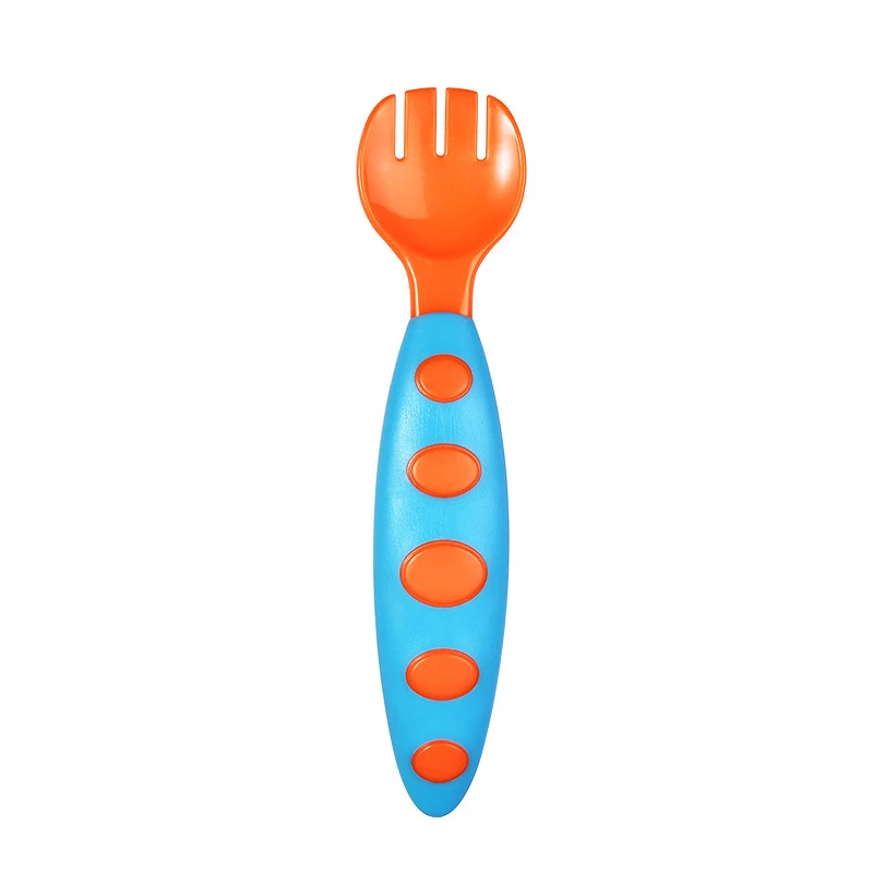 Orange Fork Детские Ложки, мягкие силиконовые ложки для младенцев, детская посуда для детей, столовые приборы, инструменты для кормления детей с коробкой для хранения - Цвет: Orange Fork