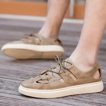 

Genuine Leather men sandals Breathable Outdoor Men Sandals Casual Shoes Men Beach Flat shoes Zapatos De Hombre Drop Shipping