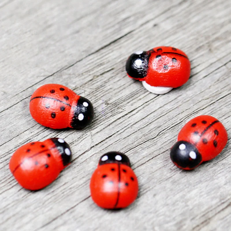 Painted Ladybug Self Adhesive Wood Craft Fridge Paste Decorations Cabochon Scrapbooking Decoration 8x11mm Kids Gift 100Pcs/bag ornament crafts wood craft decor