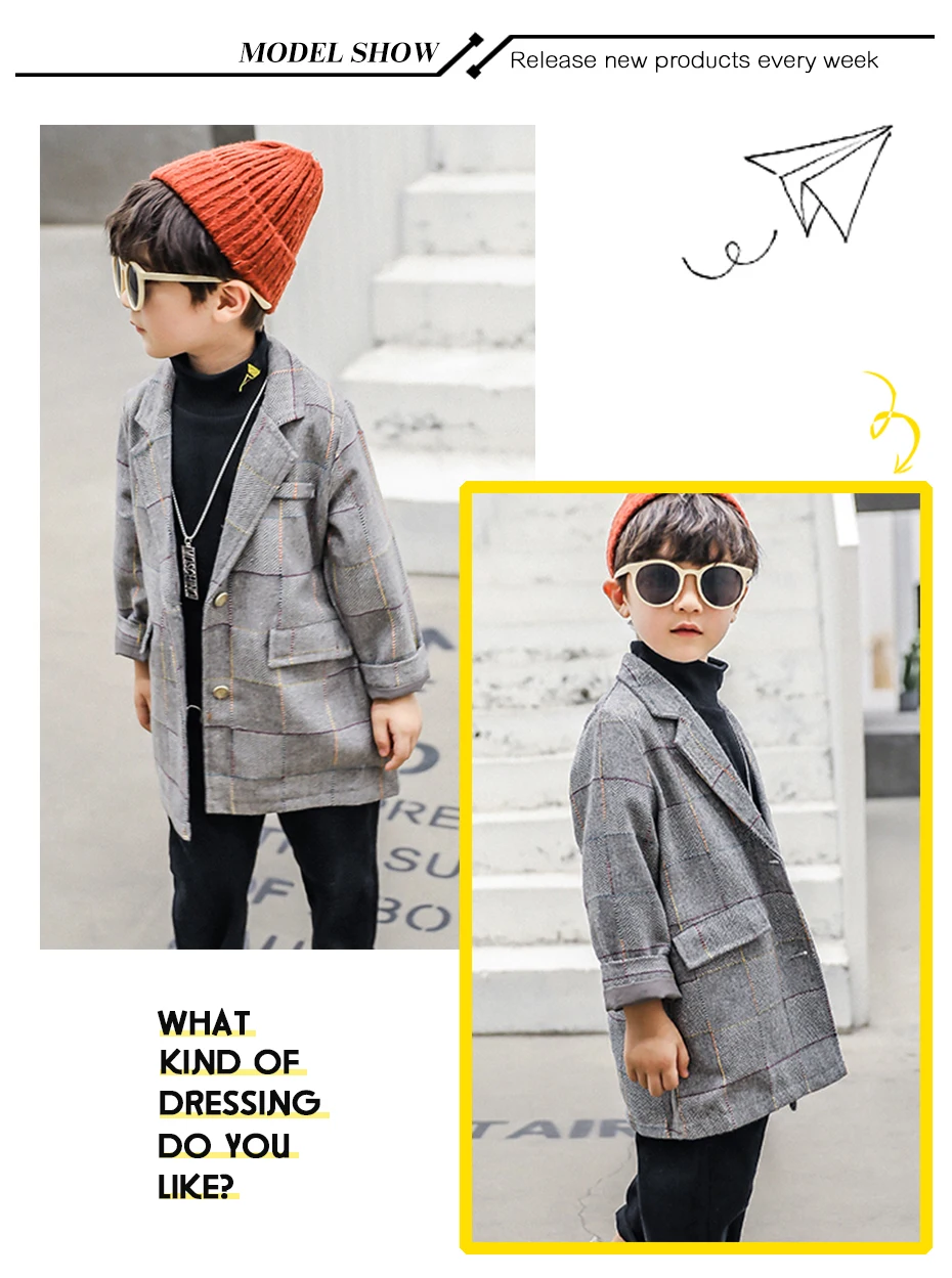 Coat For Boy Casual Plaid Boys Blazer Fashion Button Children's Coats Winter Preppy Style Clothes For Boys Party 6 8 10 12 14