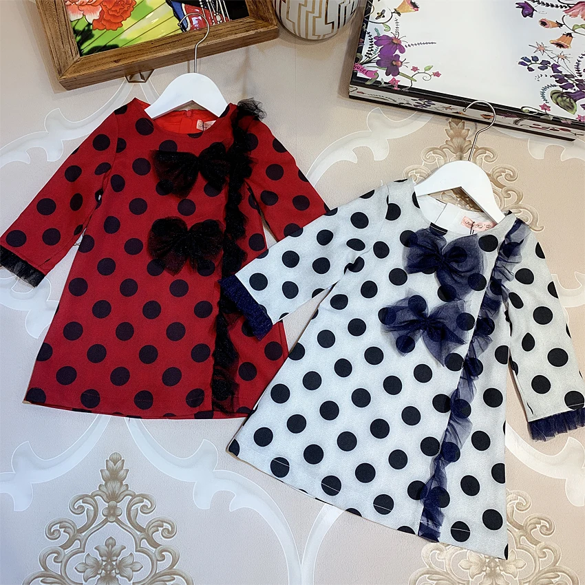 

1259D Dot Print Brand Princess Toddler Baby Girl Christmas Dress Fall Winter Party Kid Dress For Girl Thanksgiving Baby Clothes