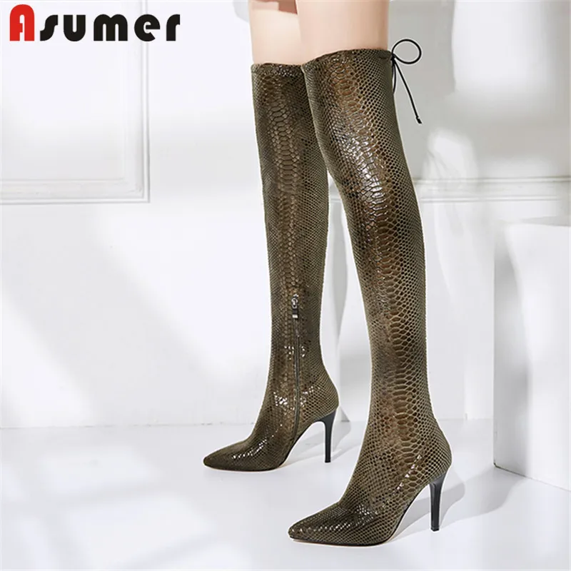 

ASUMER big size 34-42 fashion over the knee botos pointed toe prom autumn winter boots thin heels slim sexy thigh high boots
