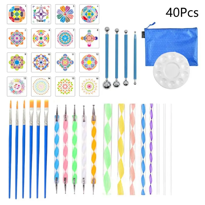 

37/40pcs Mandala Dotting Pen Handwork Tools Set for Rock Painting Stencils Brush