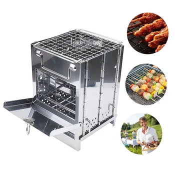 

New Outdoor BBQ Barbecue Stove Stainless Steel Camping Grill Portable Mini Wood Lightweight Cooking Folding Backpacking Picnic